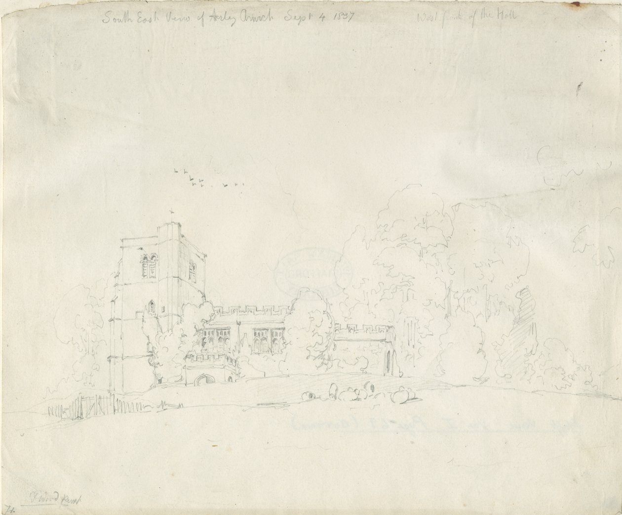 Arley Church: kresba tužkou, 4. září 1837 od Thomas Peploe Wood