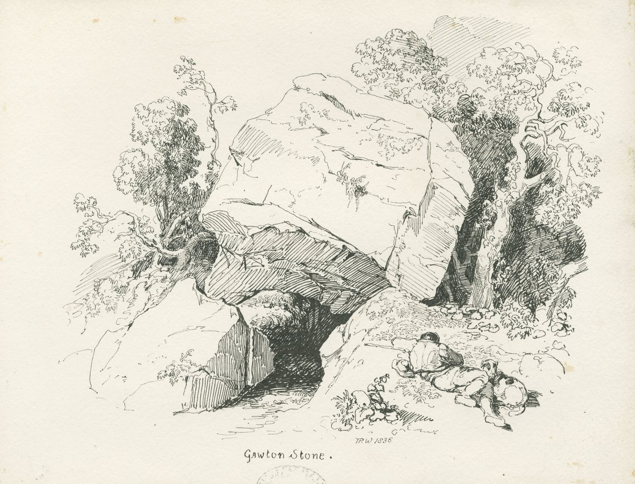 Biddulph - "Gawton Stone": kresba perem a tuší, 1836 od Thomas Peploe Wood