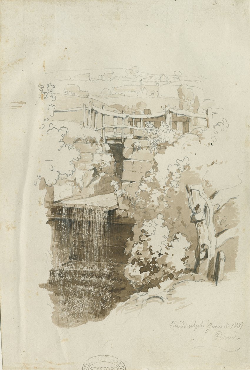 Biddulph - venkovský pohled: kresba tužkou a lavírováním, 8. června 1837 (kresba) od Thomas Peploe Wood
