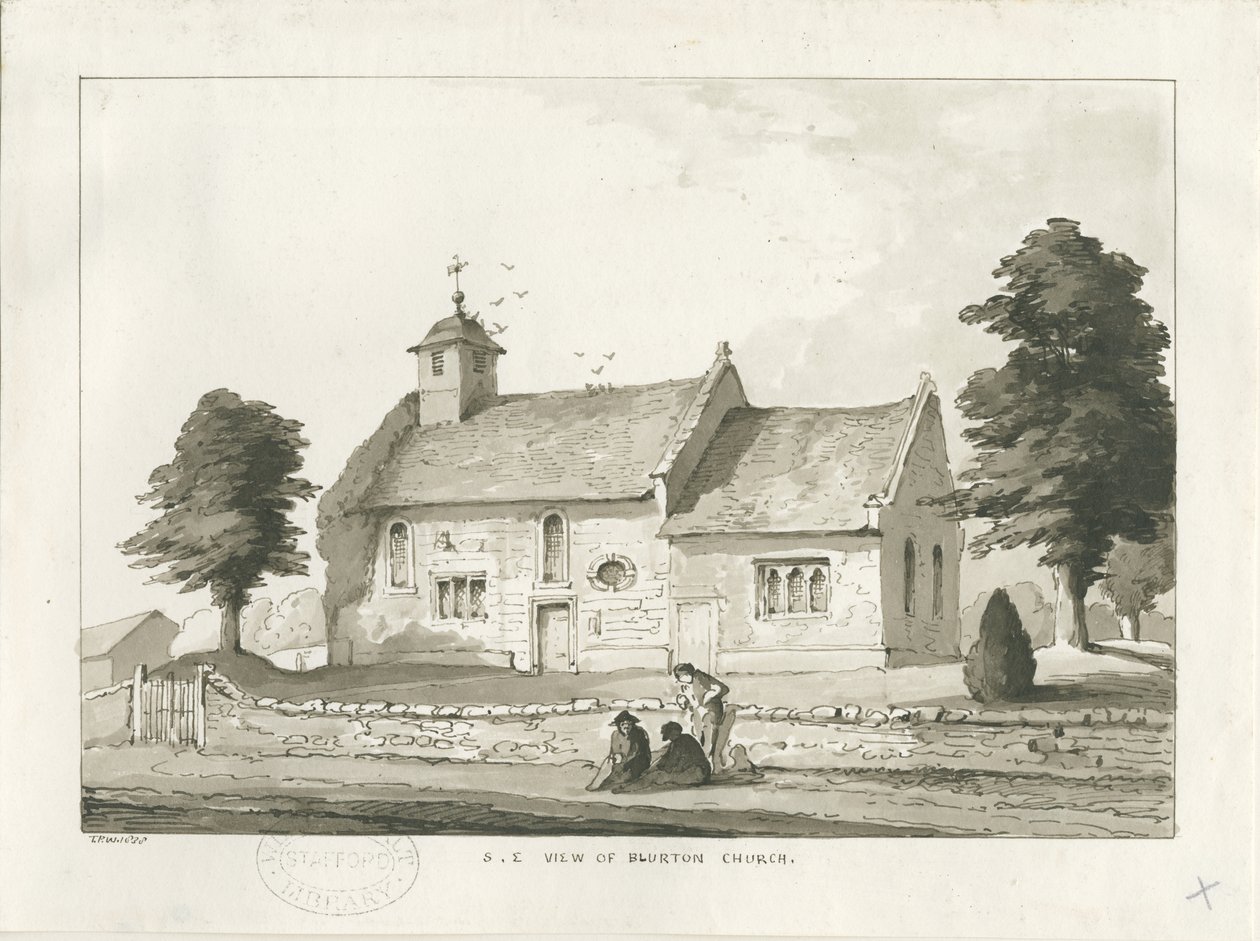 Blurton Church: sépiová kresba od Thomas Peploe Wood