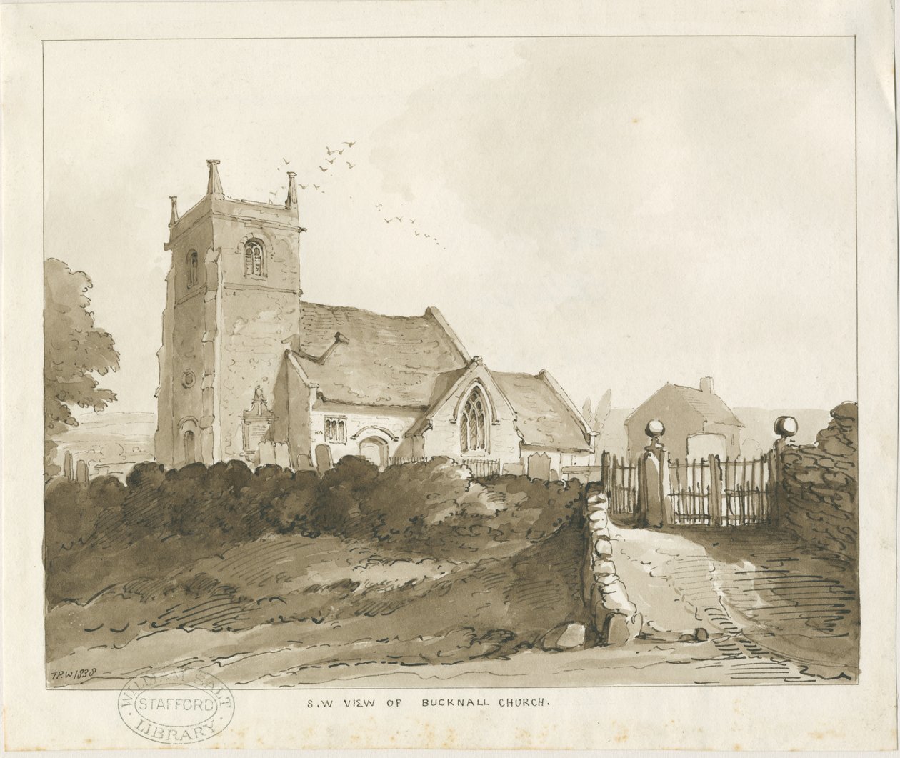 Bucknall Church: sépiová kresba od Thomas Peploe Wood