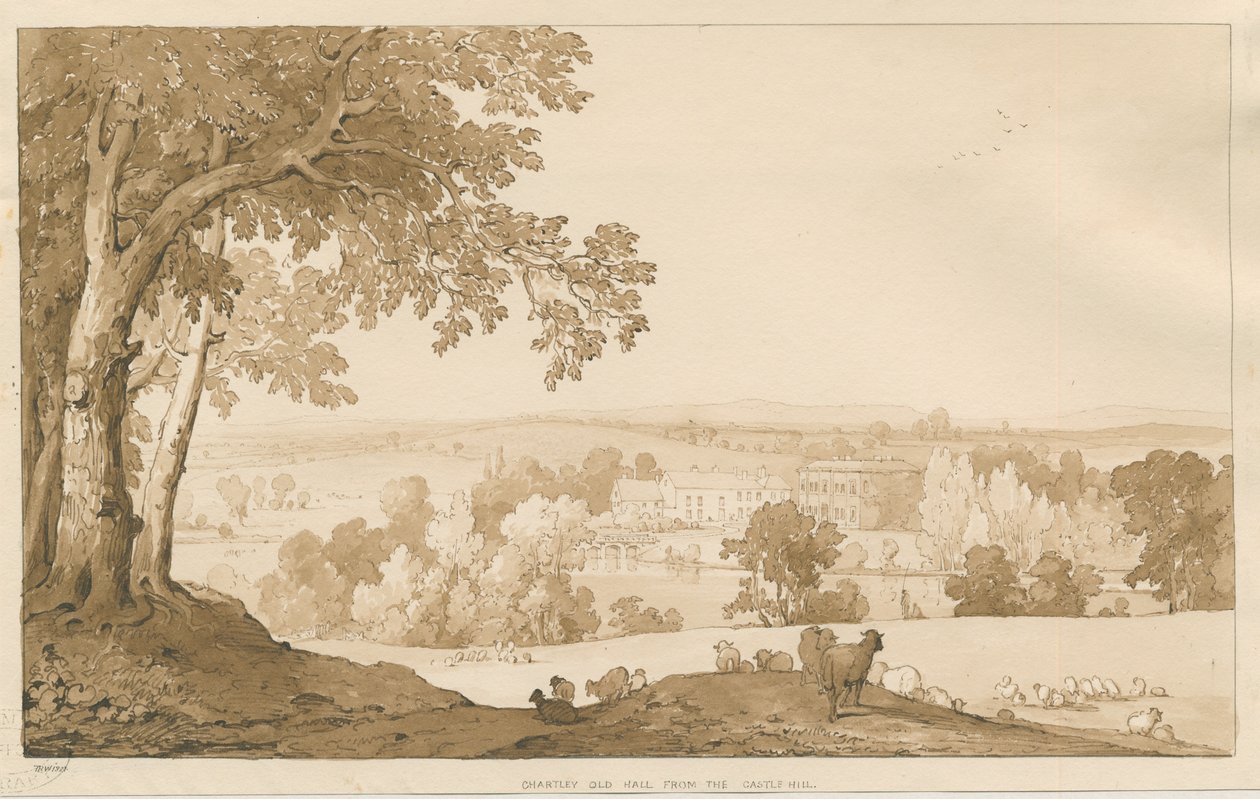 Chartley Hall: sépiová kresba, 1837 od Thomas Peploe Wood