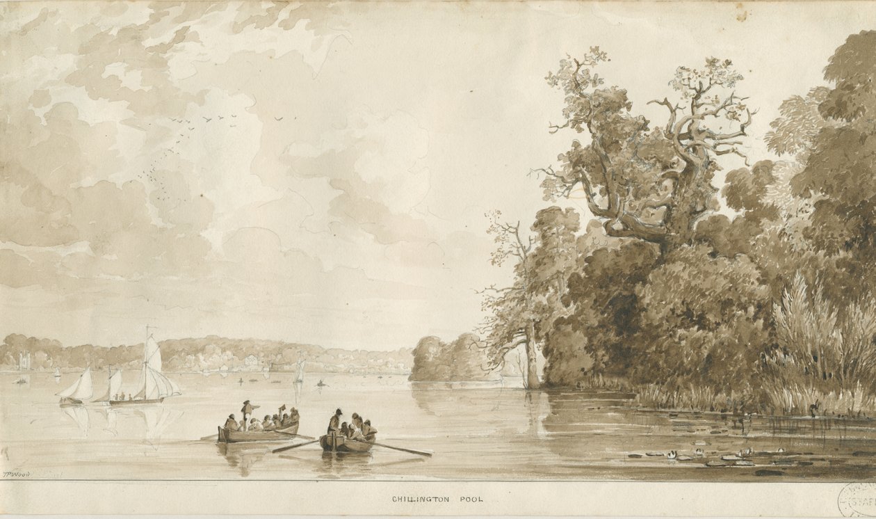 Chillington Park – Pool: kresba sépie, nd [1837-1838] od Thomas Peploe Wood