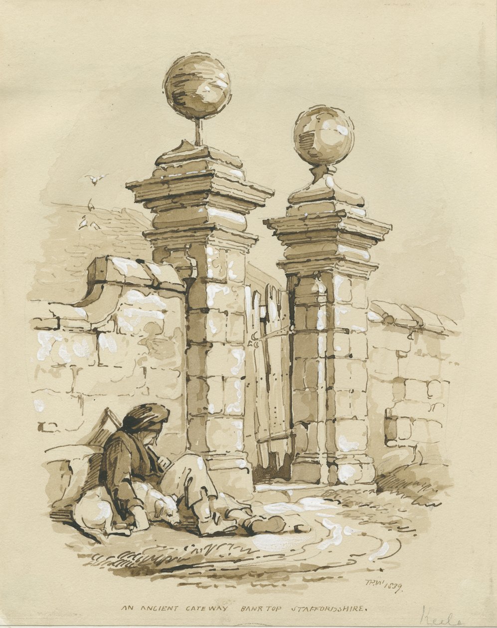 Colwich - Ancient Gateway at Bank Top: sépie kresba od Thomas Peploe Wood