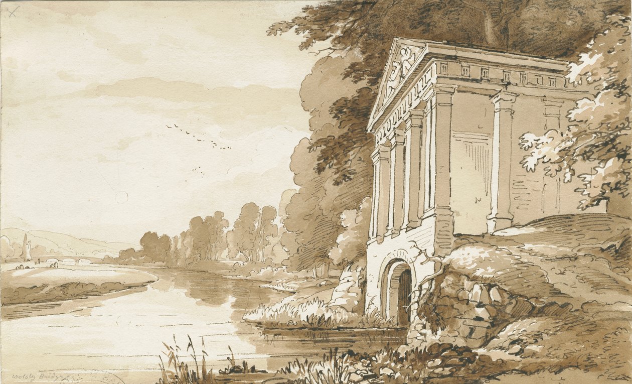 Colwich - Temple near Wolseley Bridge: sépiová kresba, nd [1837-1838] (kresba) od Thomas Peploe Wood