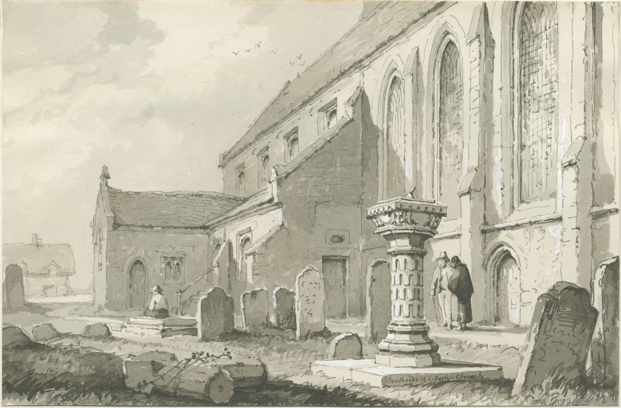 Colwich Church: sépiová kresba od Thomas Peploe Wood