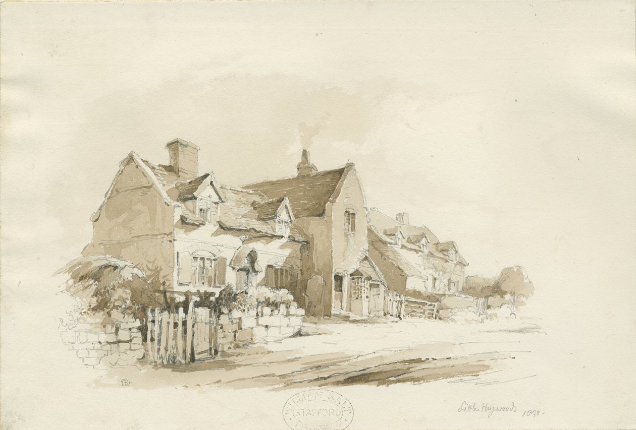 Cottages at Little Haywood: kresba tužkou a lavírováním od Thomas Peploe Wood