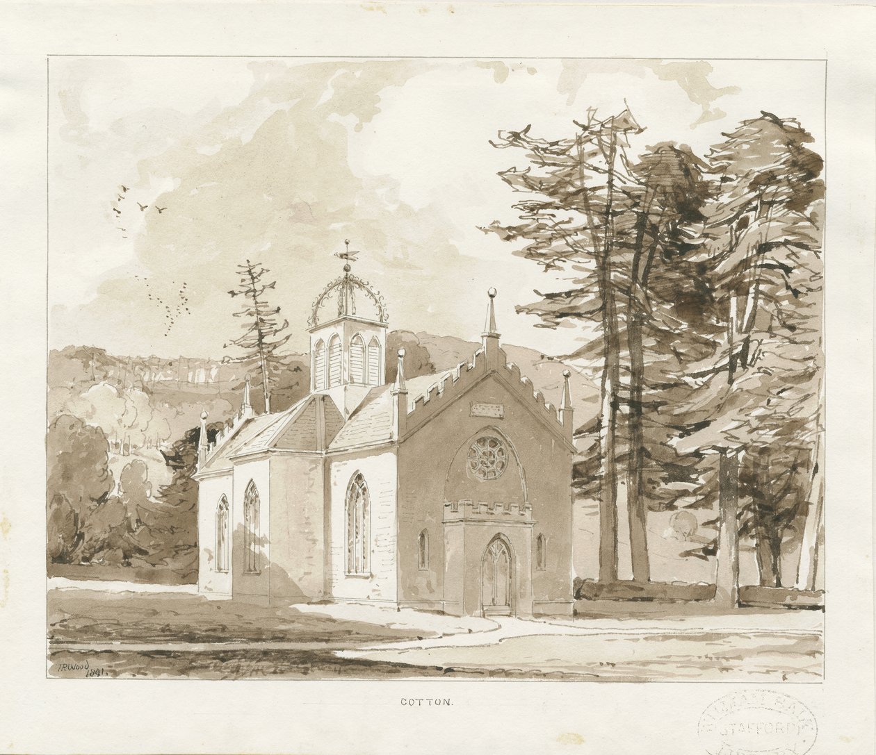 Bavlna - kaple sv. Jana Křtitele: kresba sépií od Thomas Peploe Wood