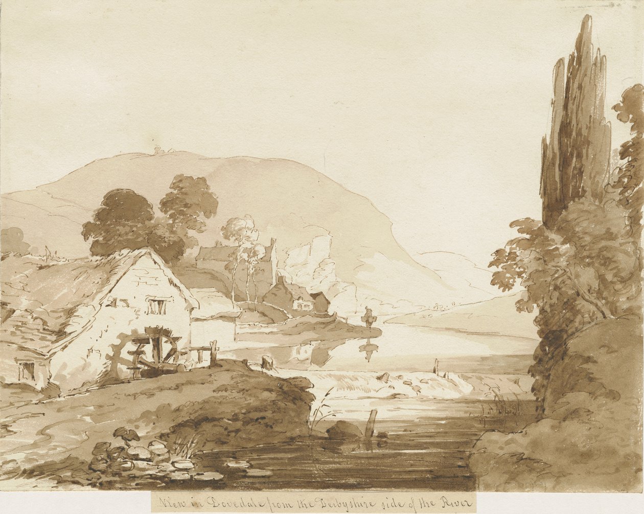 Dovedale - krajina: sépiová lavírovaná kresba, nd [1817-1845] od Thomas Peploe Wood