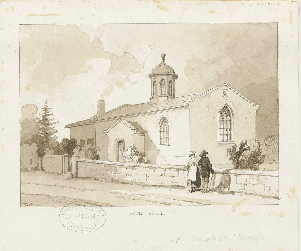 Drayton-in-Hales - Hales Chapel: sépiová kresba, nd [1817-1845] (kresba) od Thomas Peploe Wood