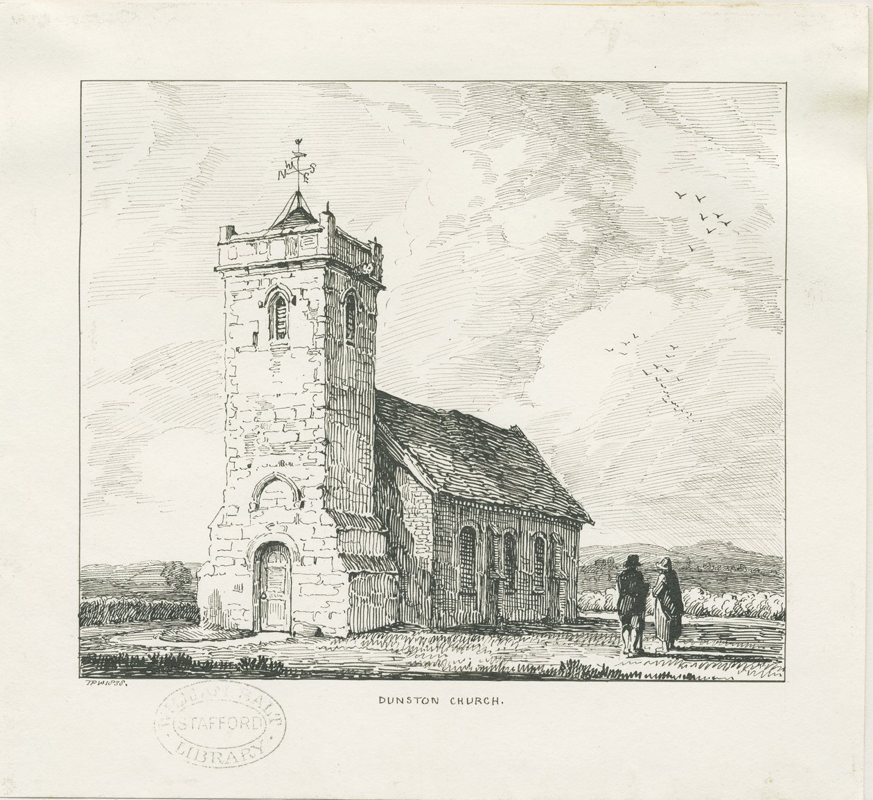 Dunston Church: kresba perem od Thomas Peploe Wood