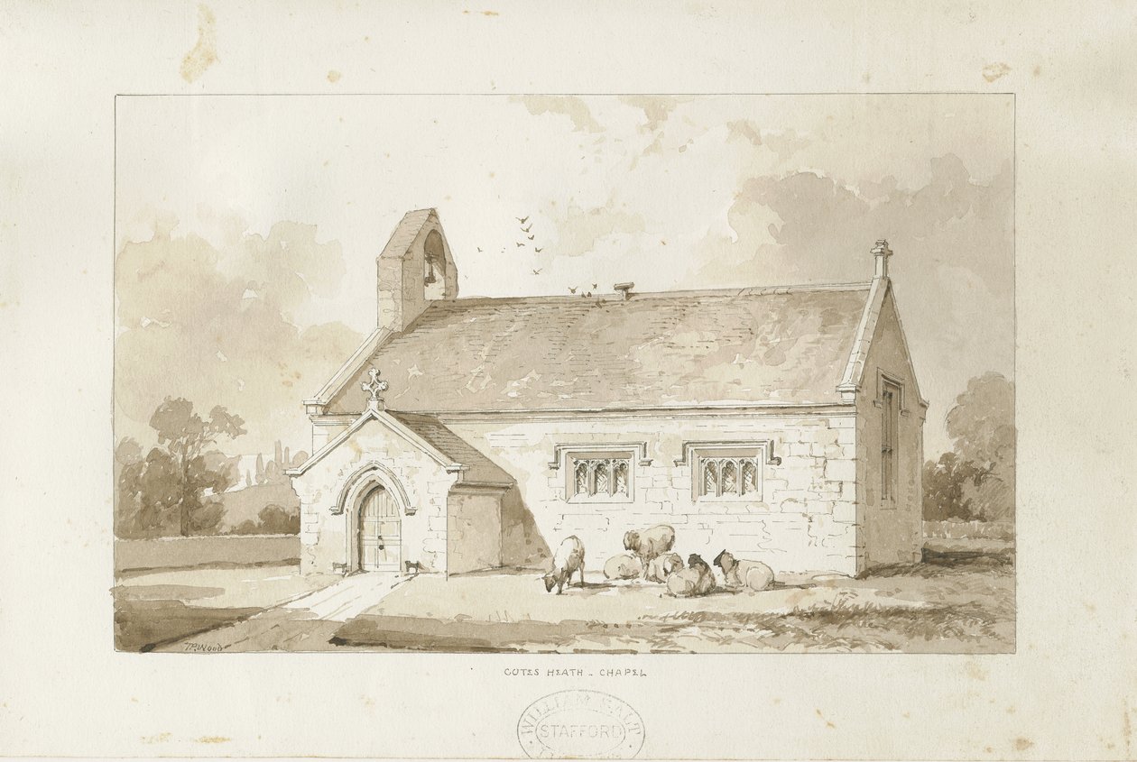 Eccleshall - Cotes Heath Chapel: sépiová kresba, nd [1817-1845] od Thomas Peploe Wood