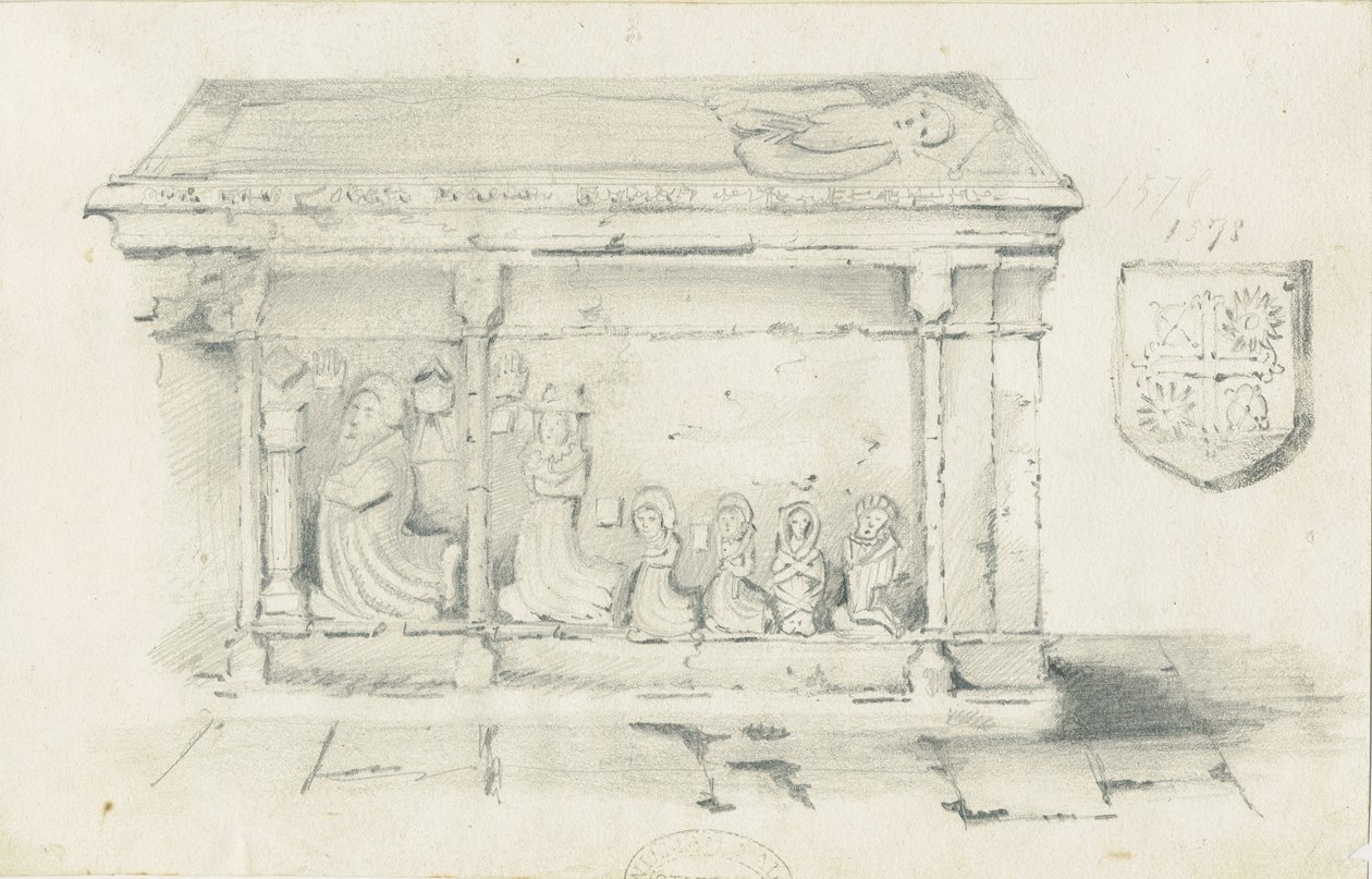Eccleshall Church – Hrobka biskupa Benthama: kresba tužkou, nd [1817-1845] od Thomas Peploe Wood