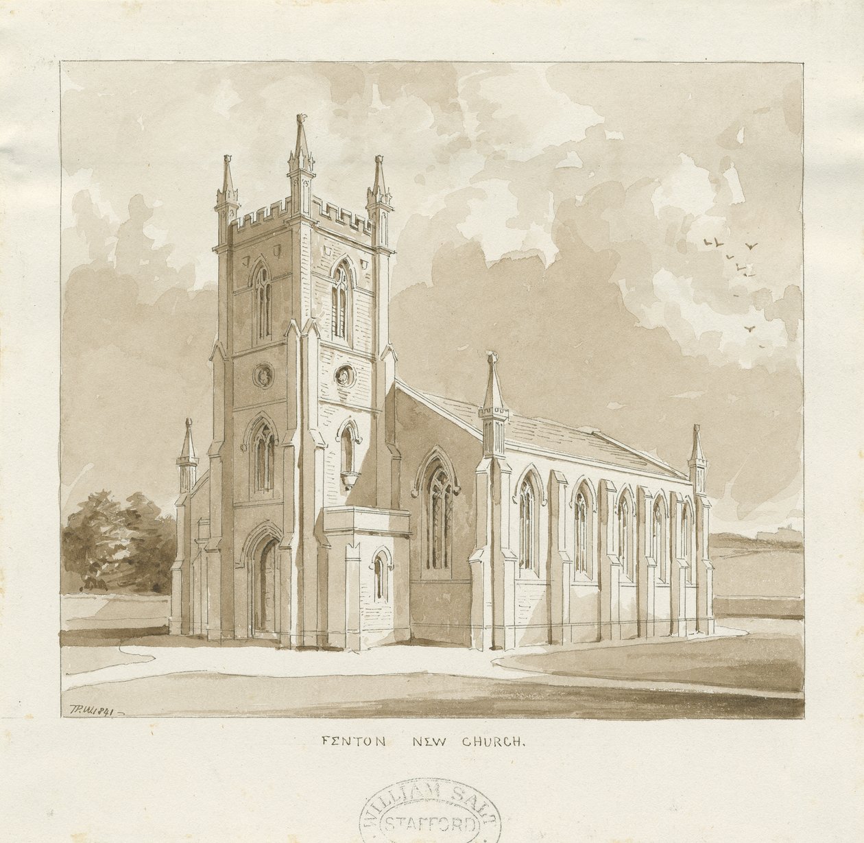 Fenton New Church: sépiová kresba od Thomas Peploe Wood