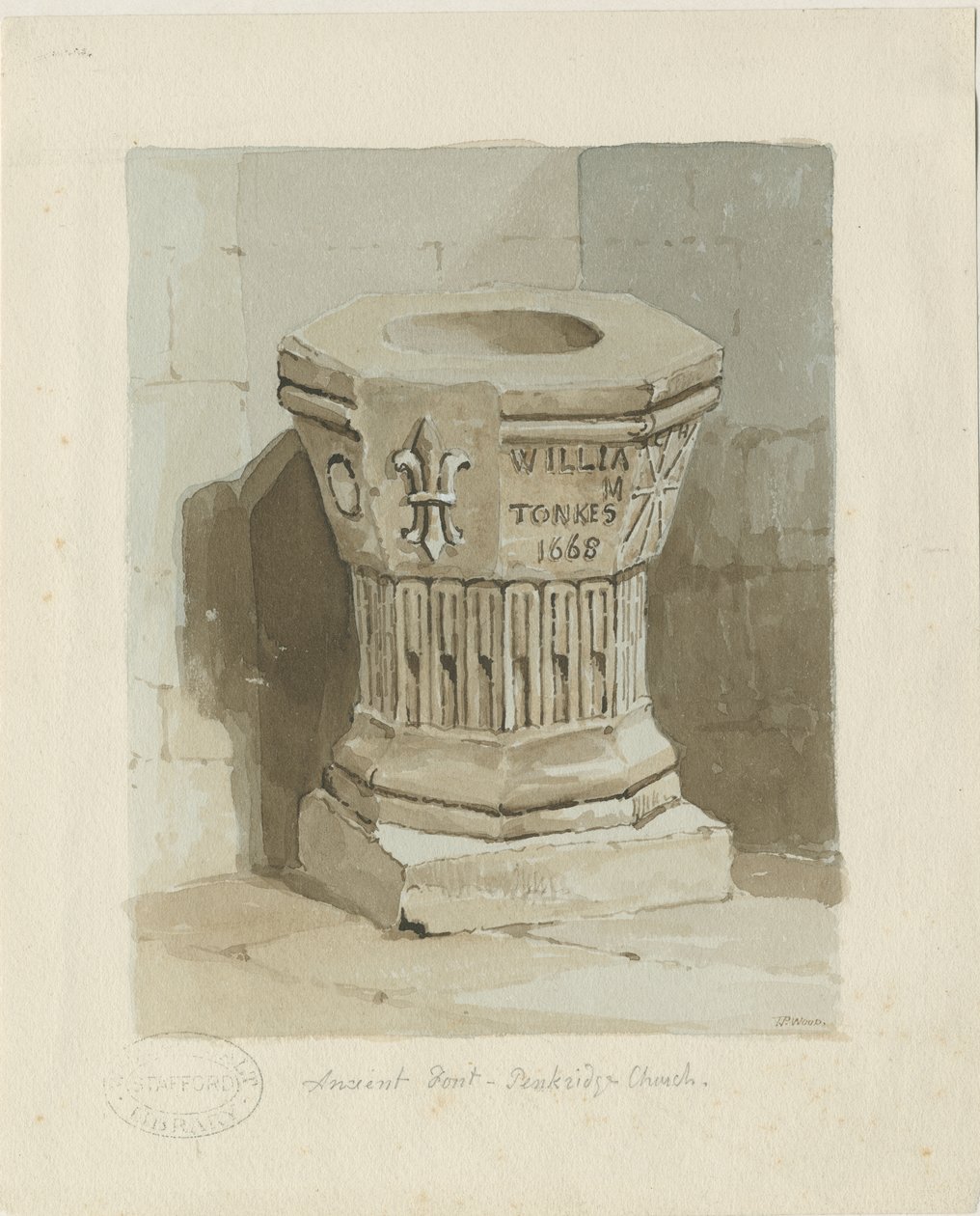 Font v kostele Penkridge: akvarel, ndc 1836] (malba) od Thomas Peploe Wood