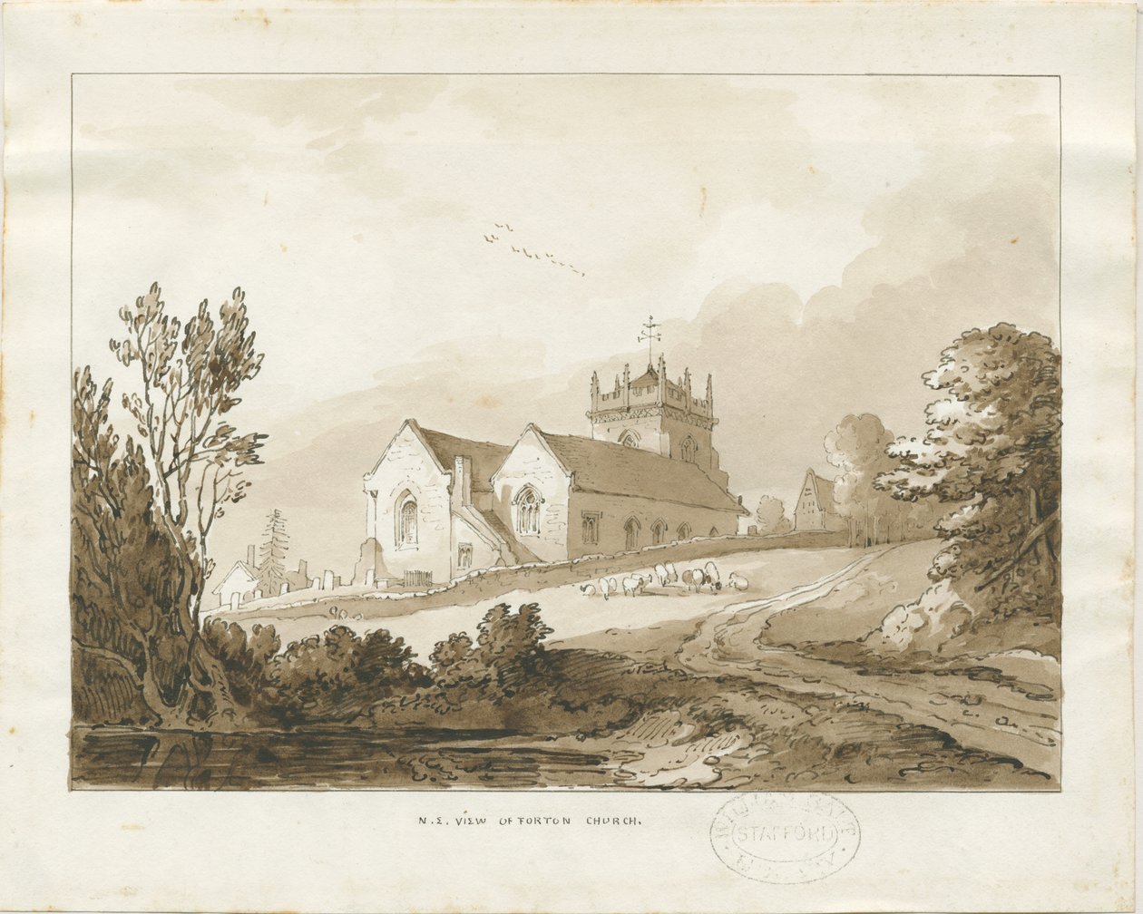 Forton Church: lavírovaná kresba, nd [?1838] (kresba) od Thomas Peploe Wood