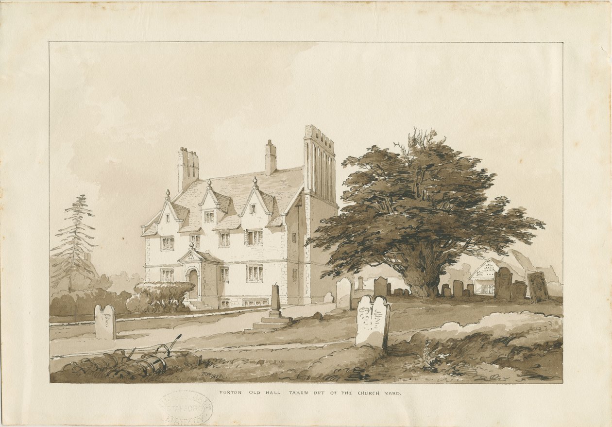 Forton Hall: lavírovaná kresba, nd [?1838] (kresba) od Thomas Peploe Wood
