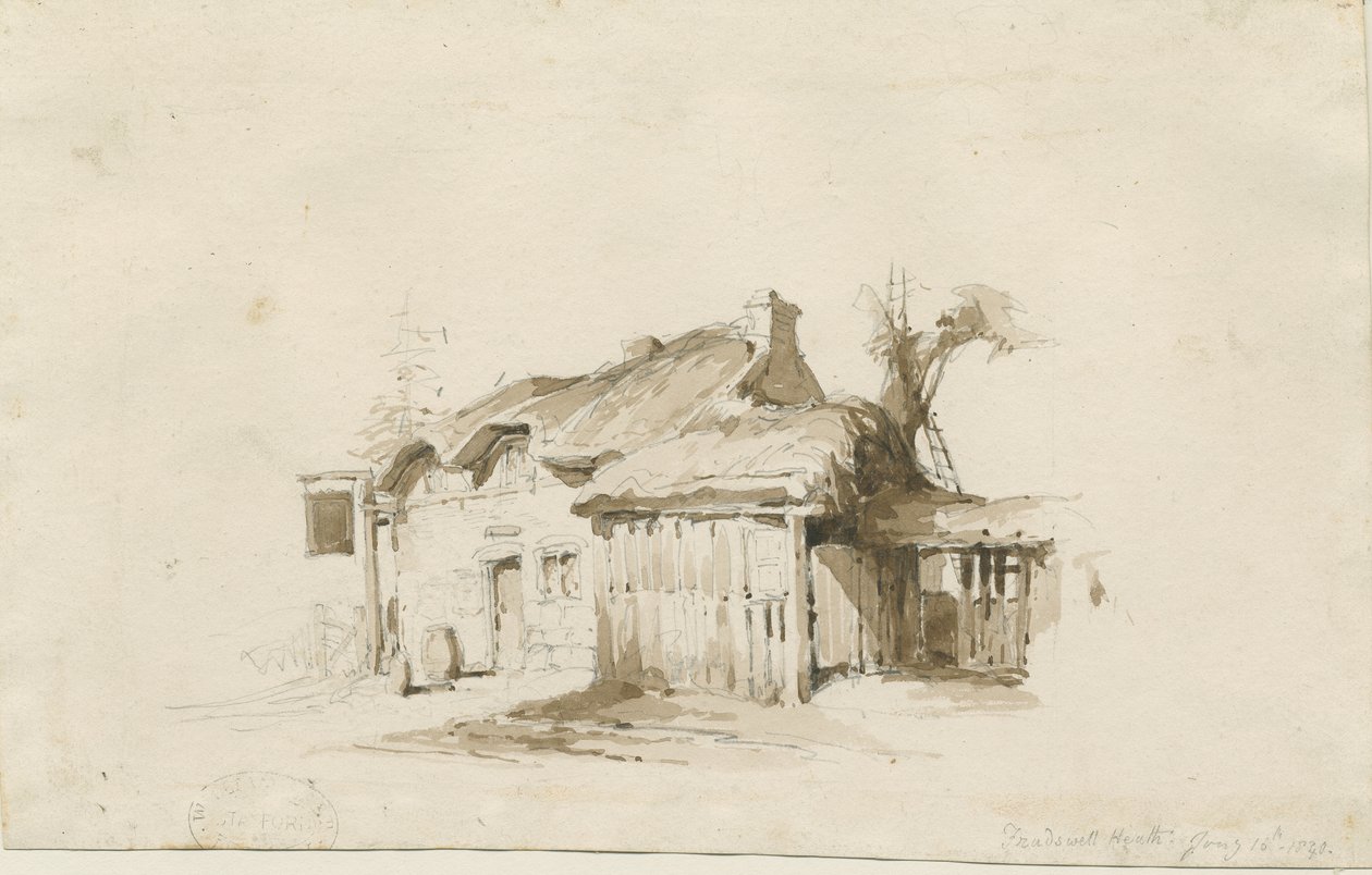 Fradswell - Cottage on Heath: kresba tužkou a lavírováním od Thomas Peploe Wood