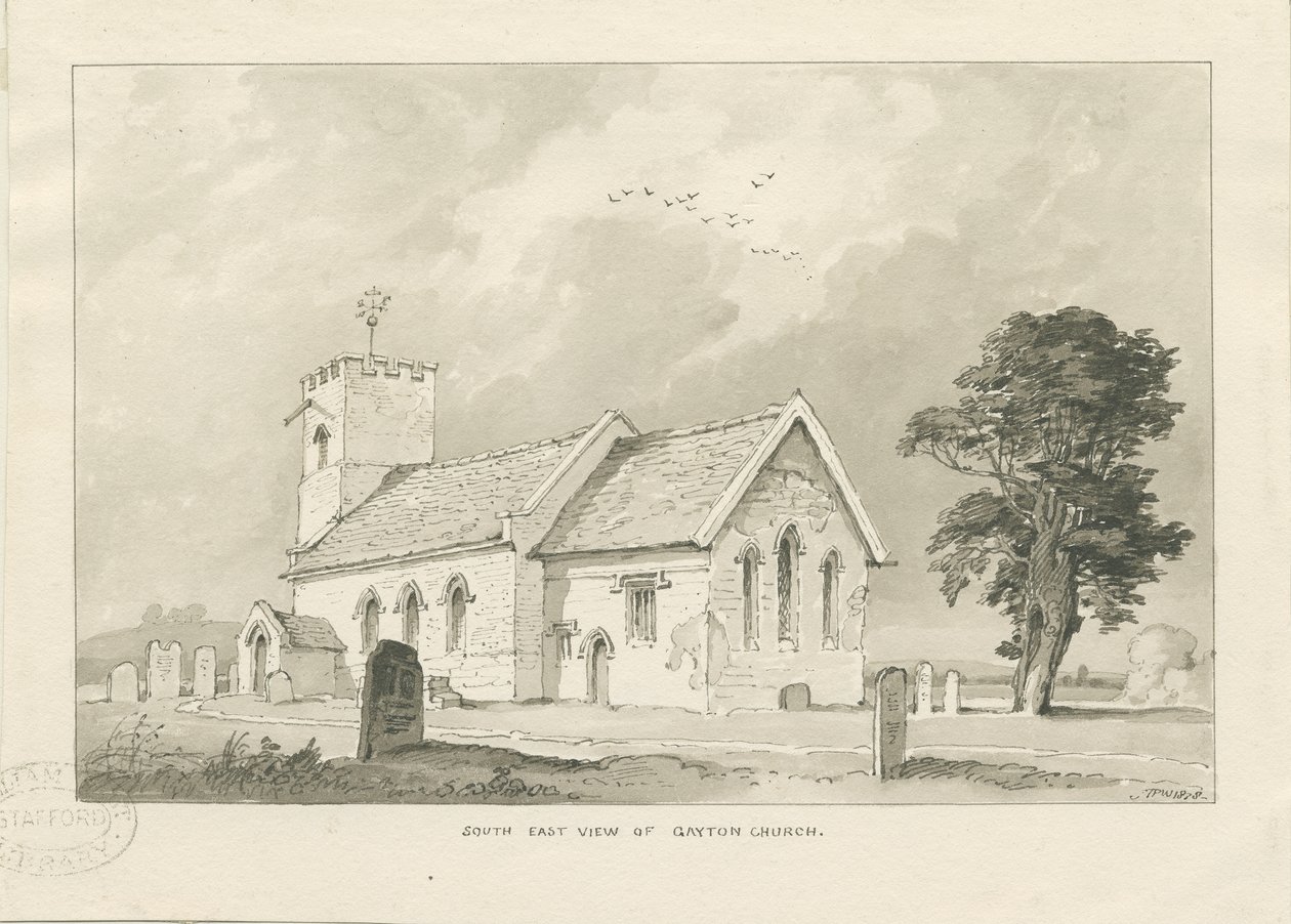 Gayton Church: sépiová kresba od Thomas Peploe Wood