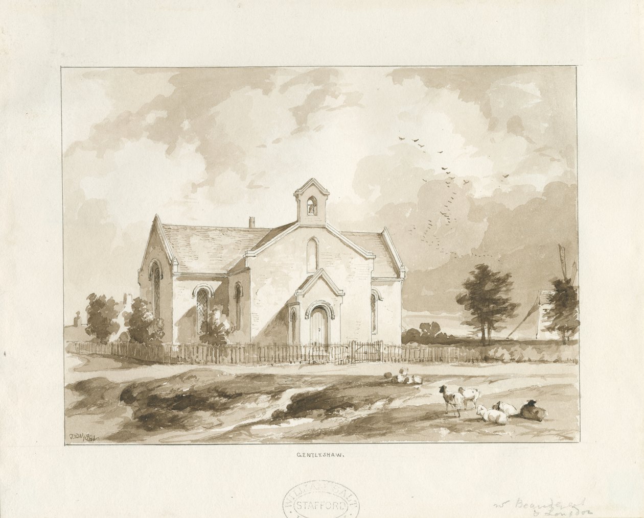 Gentleshaw Church: sépiová kresba od Thomas Peploe Wood