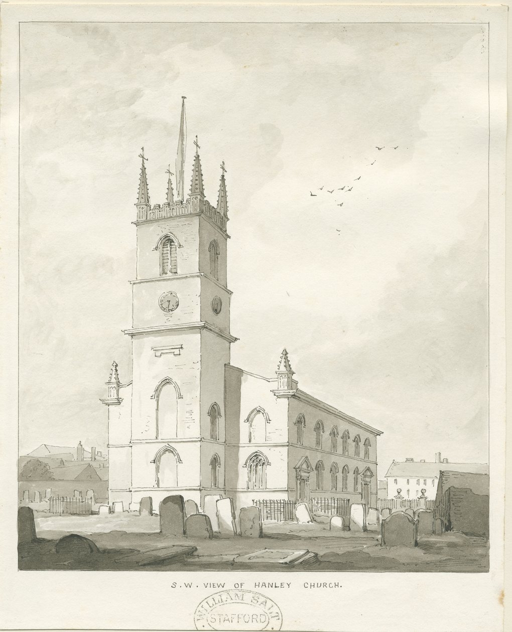 Hanley Church: sépie kresba, nd [?1838] (kresba) od Thomas Peploe Wood