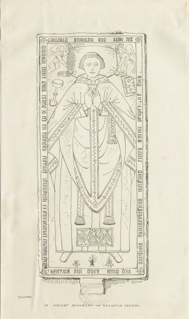 Haughton Church – Památník Nicholase Gravinera: kresba perem od Thomas Peploe Wood