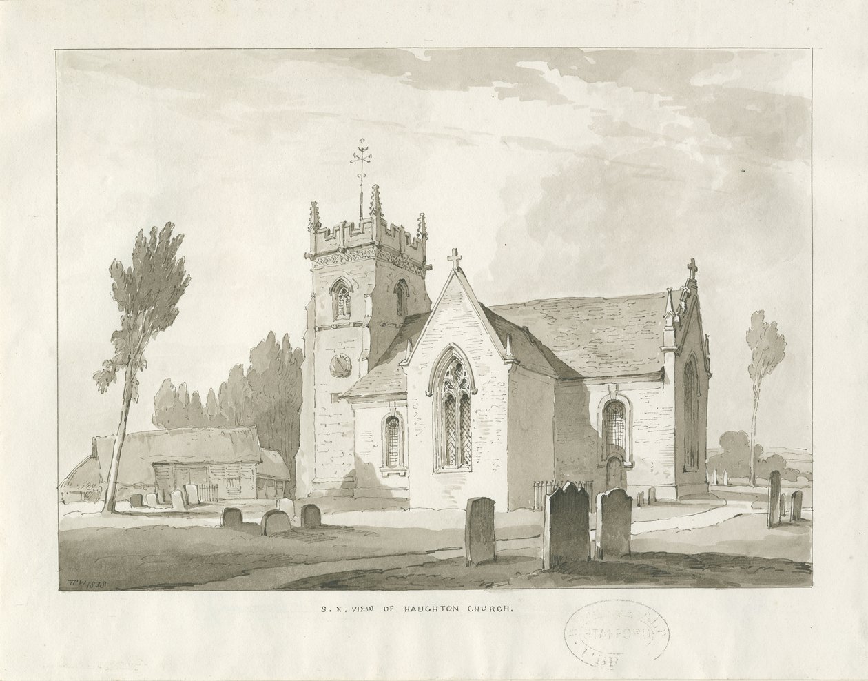 Haughton Church: sépiová kresba od Thomas Peploe Wood