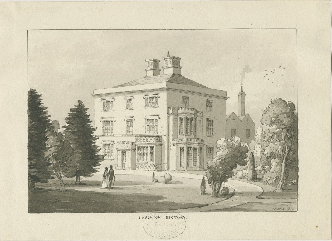 Haughton Rectory: lavírovaná kresba od Thomas Peploe Wood