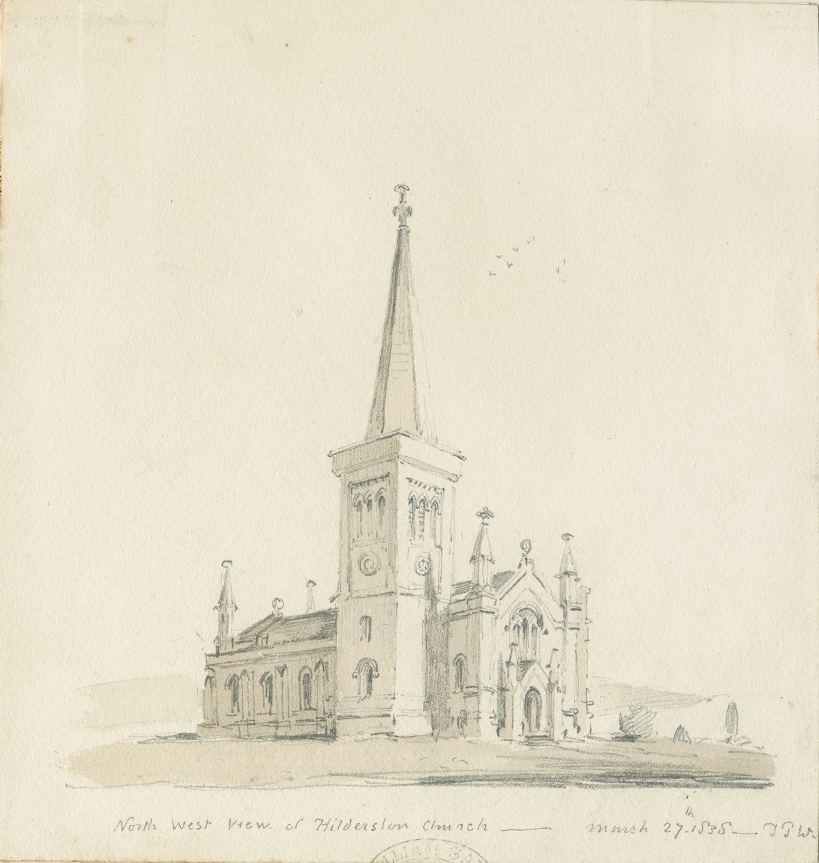Hilderstone Church: kresba tužkou a lavírováním od Thomas Peploe Wood