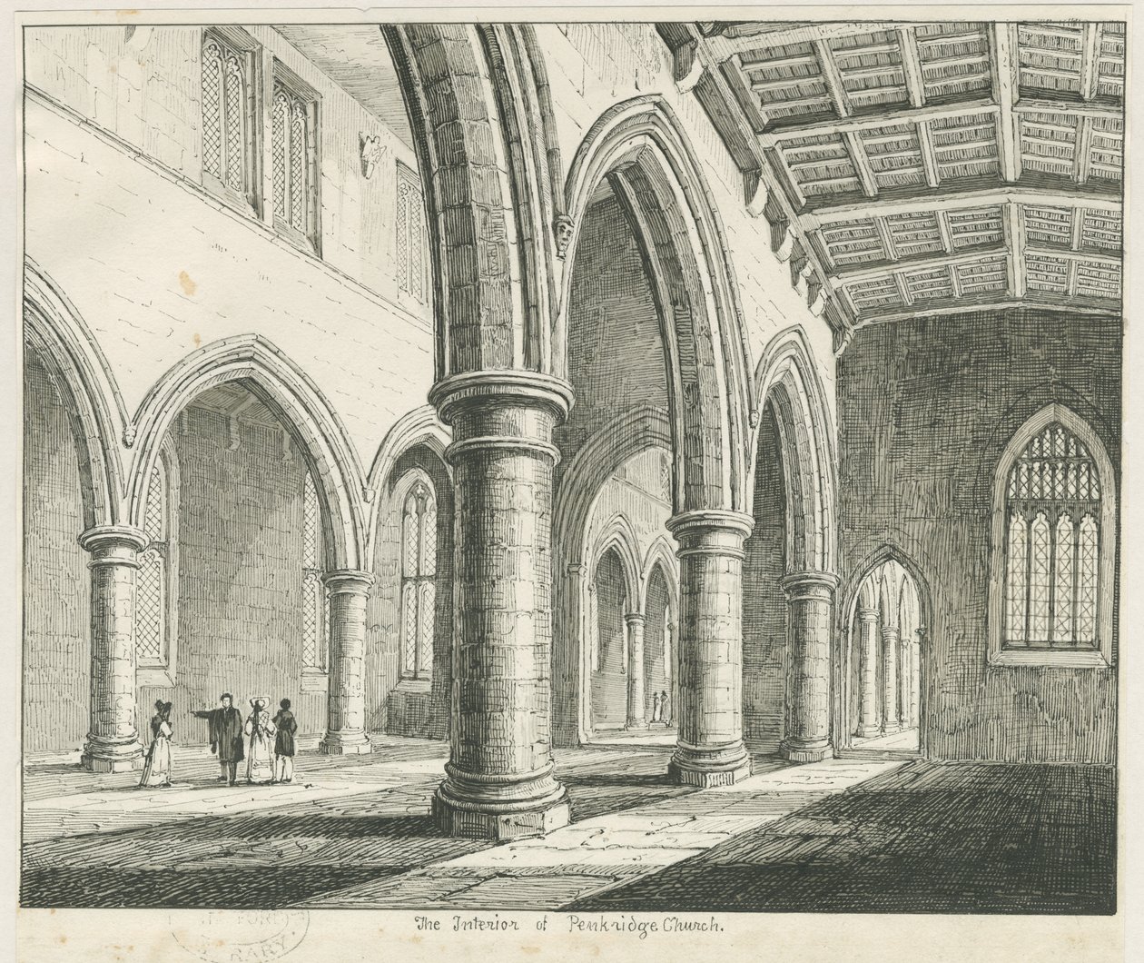 Interiér kostela Penkridge: kresba perem a tuší, nd [? 1837] (kresba) od Thomas Peploe Wood