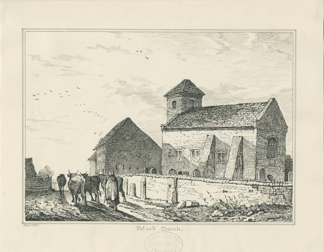 Pelsall Church (starý): kresba perem a tuší od Thomas Peploe Wood