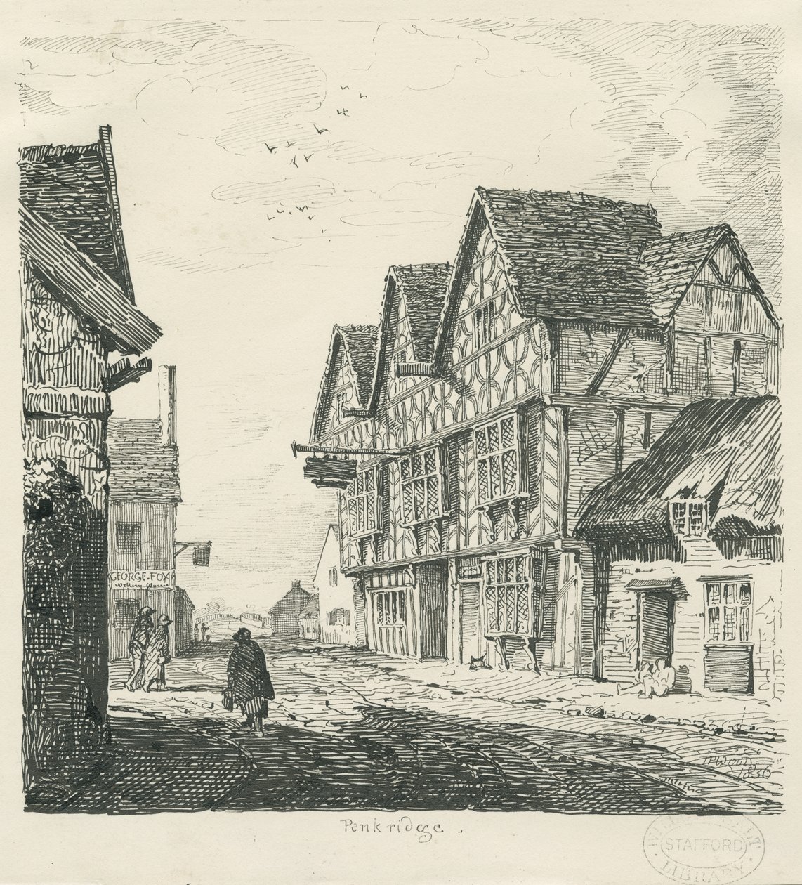 Penkridge Town - Old House: kresba perem a tuší od Thomas Peploe Wood