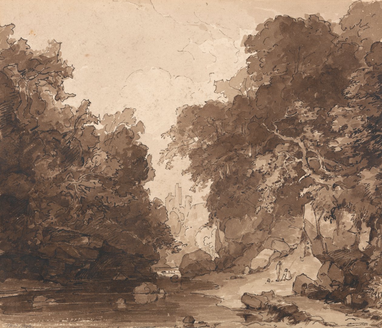 Zámek Roslyn – zalesněná říční krajina od Thomas Peploe Wood
