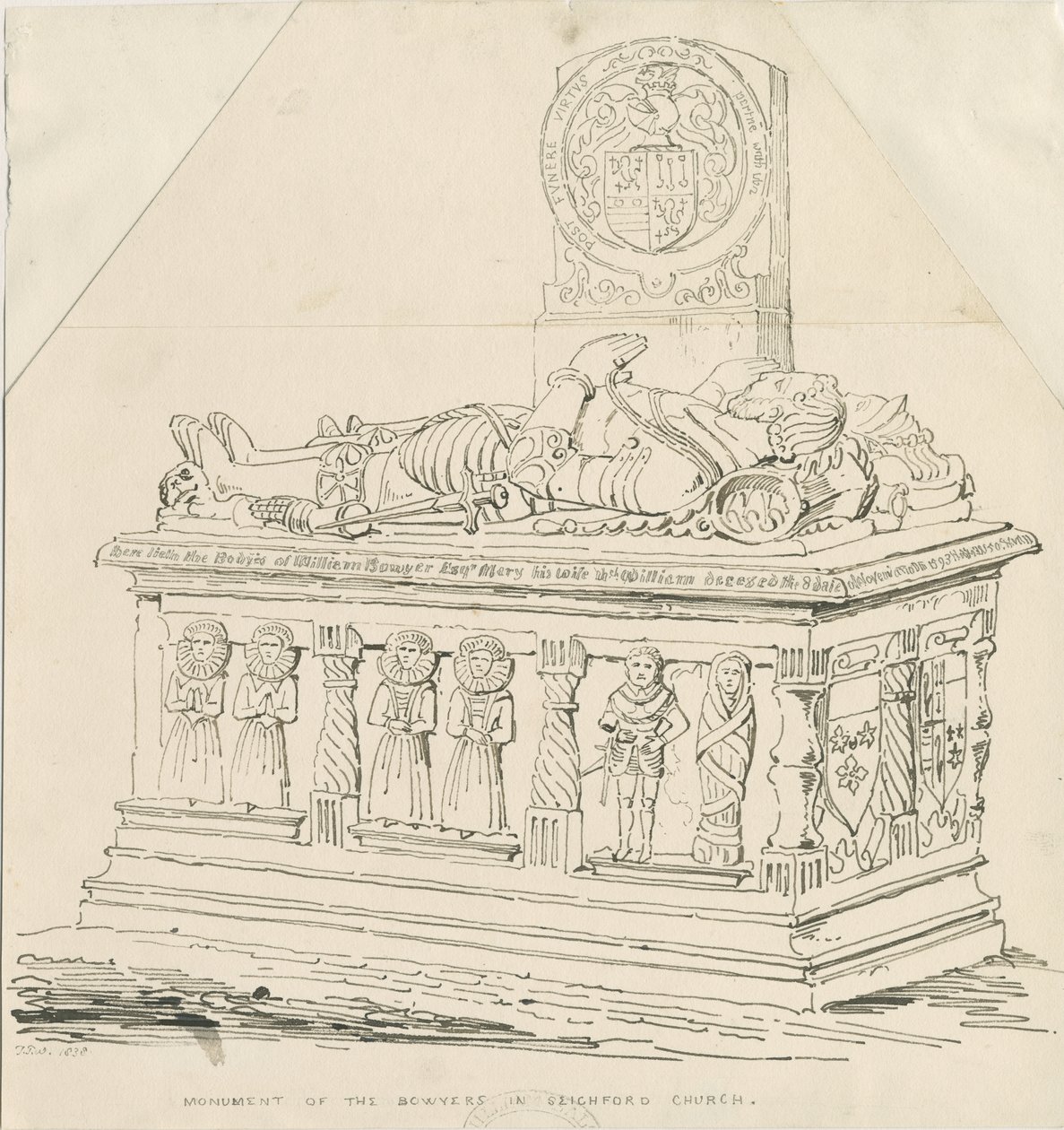 Seighford Church – Hrob Williama a Mercy Bowyerových: kresba perem a tuší od Thomas Peploe Wood