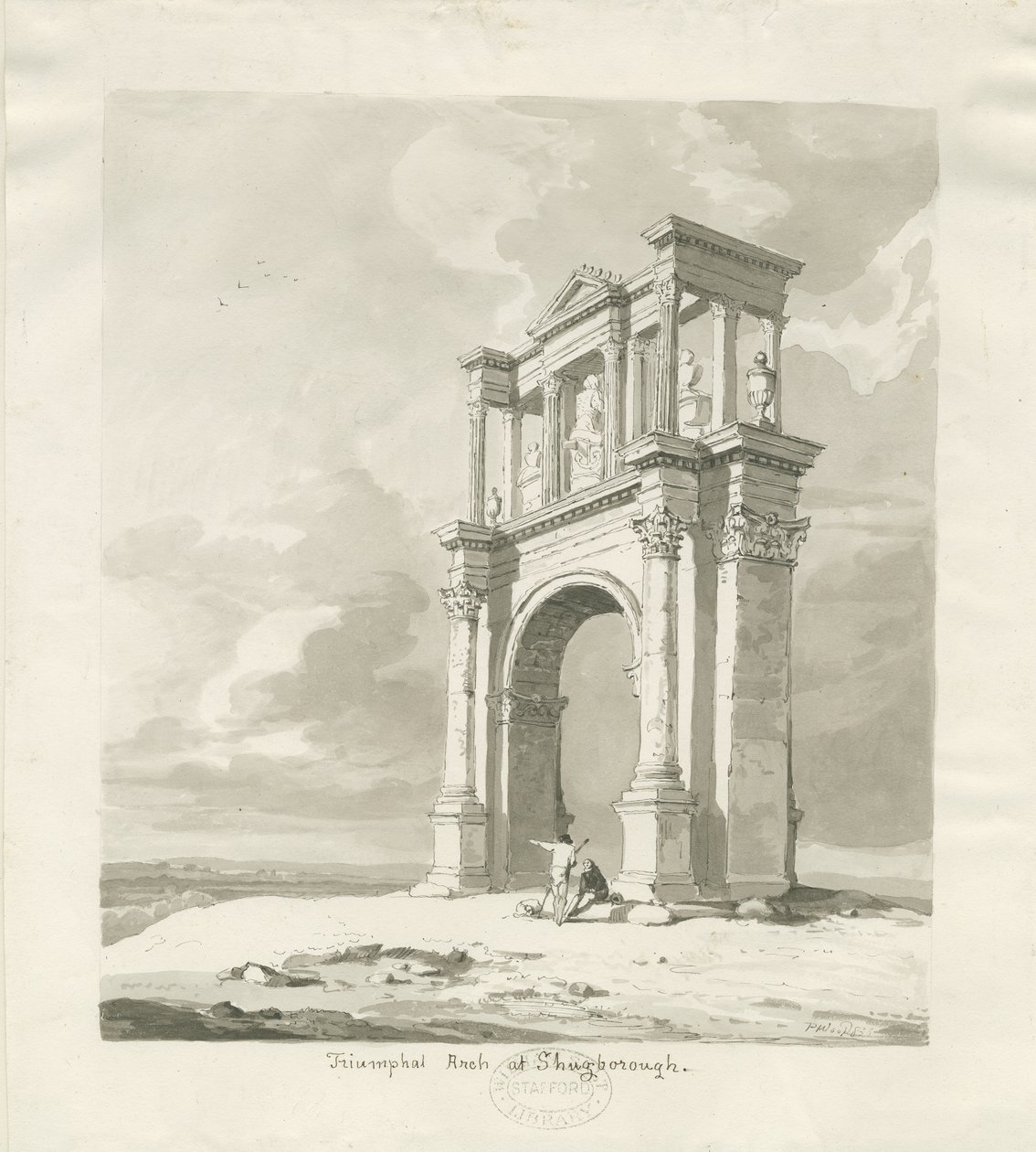 Shugborough - Triumfální oblouk: sépiová kresba, 1836 od Thomas Peploe Wood