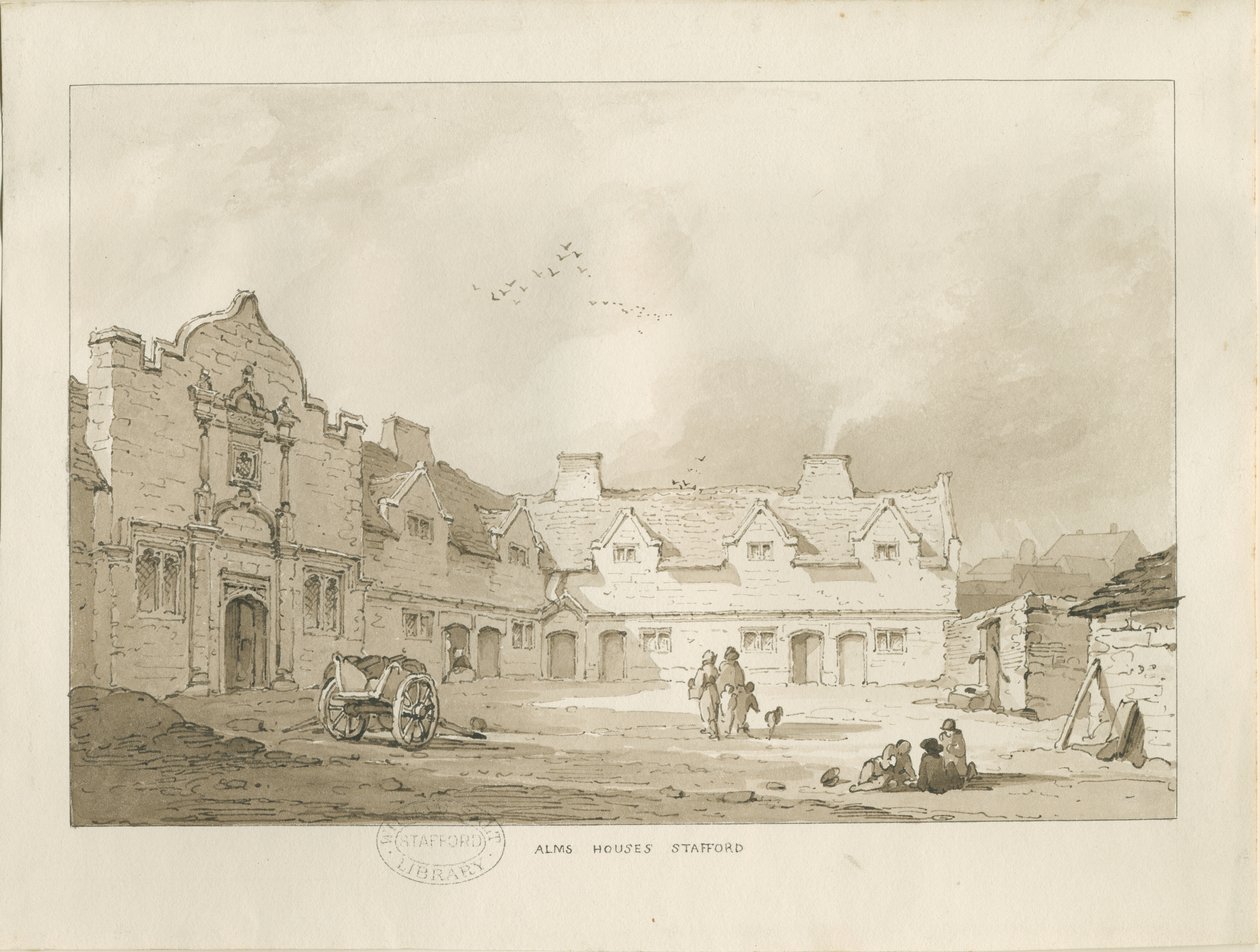 Stafford - Alms Houses: sépiová kresba, nd [1837] (kresba) od Thomas Peploe Wood