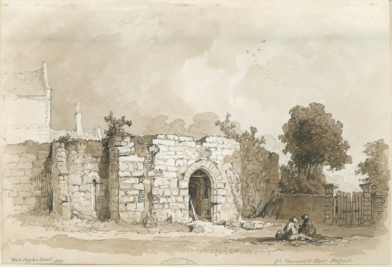 Stafford - St. Thomas" [Převorství]: kresba perem a sépií, 1839 od Thomas Peploe Wood