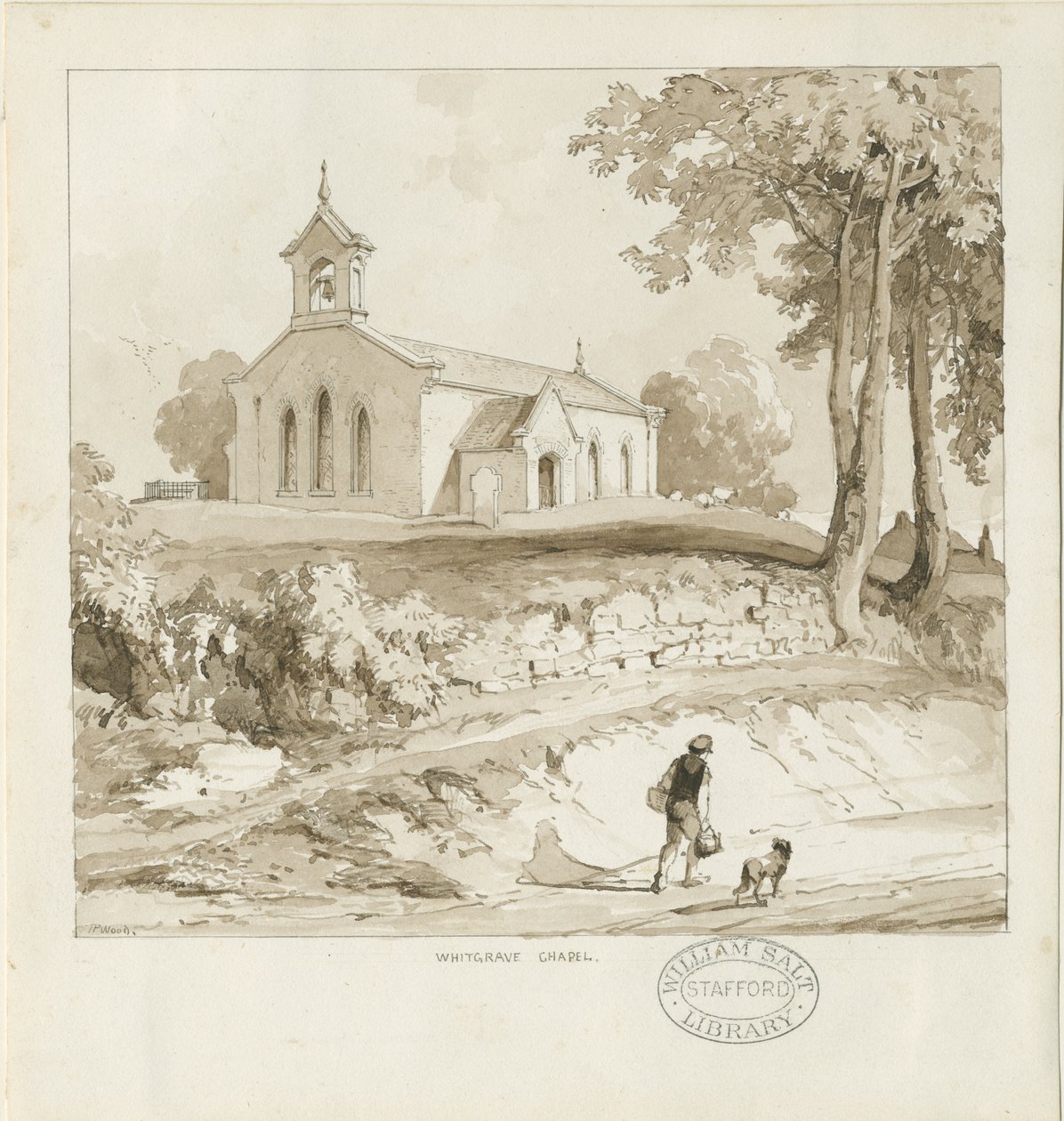 Stafford - Whitgreave Chapel: sépiová kresba, nd [c 1838] (kresba) od Thomas Peploe Wood
