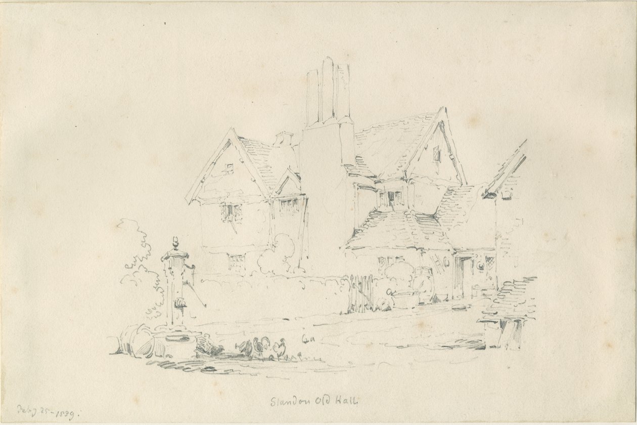 Standon Hall: kresba tužkou, 25. února 1839 od Thomas Peploe Wood