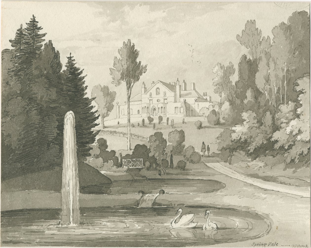 Stone - Spring Vale: sépiová lavírovaná kresba od Thomas Peploe Wood