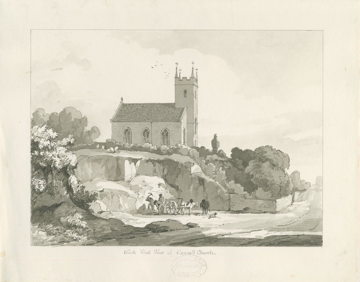 Stonnall Church: pero a lavírovaná kresba od Thomas Peploe Wood
