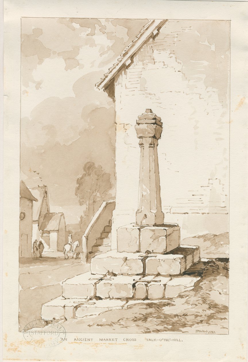 Talke - Ancient Market Cross: sépiová kresba od Thomas Peploe Wood