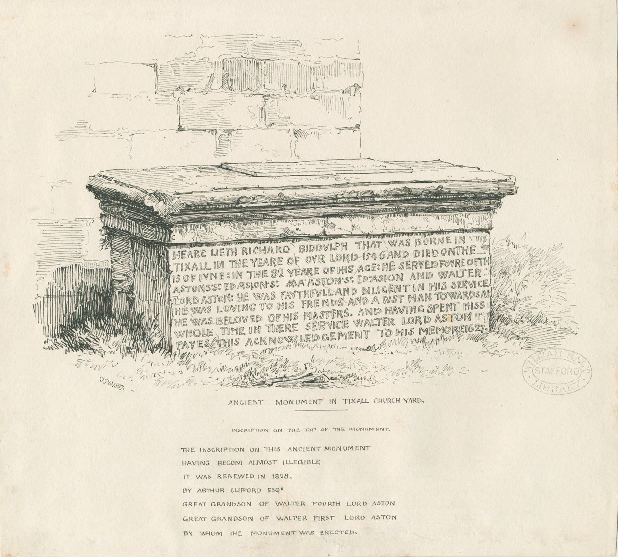 Tixall Church Yard - Table Tomb: kresba perem a tuší od Thomas Peploe Wood
