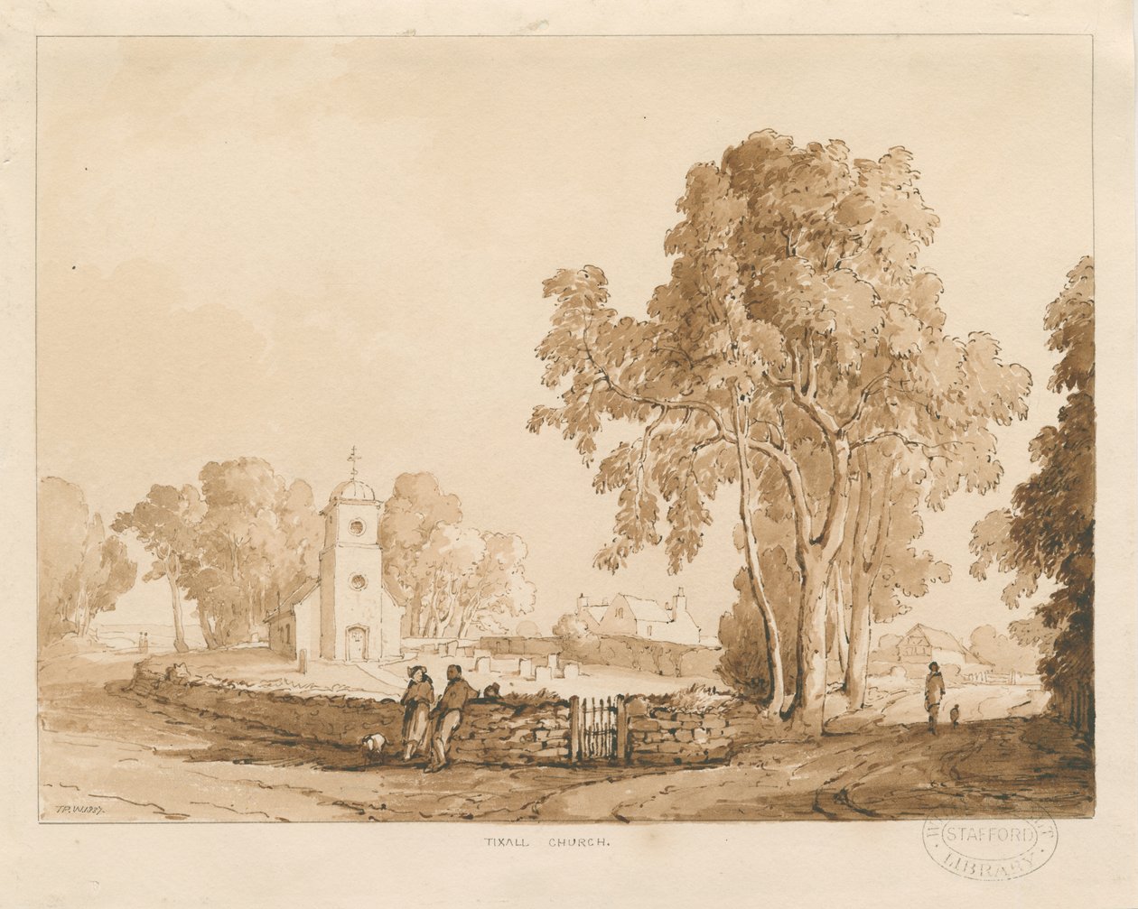 Tixall Church: červená-sépiová kresba, 1837 od Thomas Peploe Wood