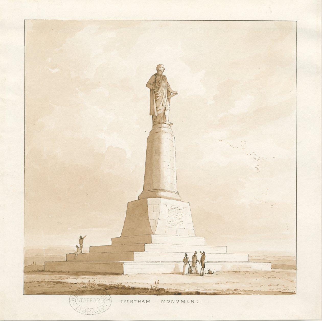Trentham - Památník vévody ze Sutherlandu: perokresba, 1838 od Thomas Peploe Wood