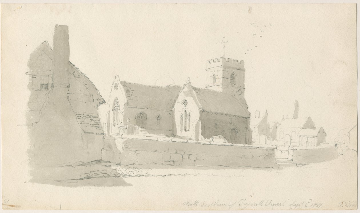 Trysull Church: kresba tužkou, 2. září 1837 (kresba) od Thomas Peploe Wood