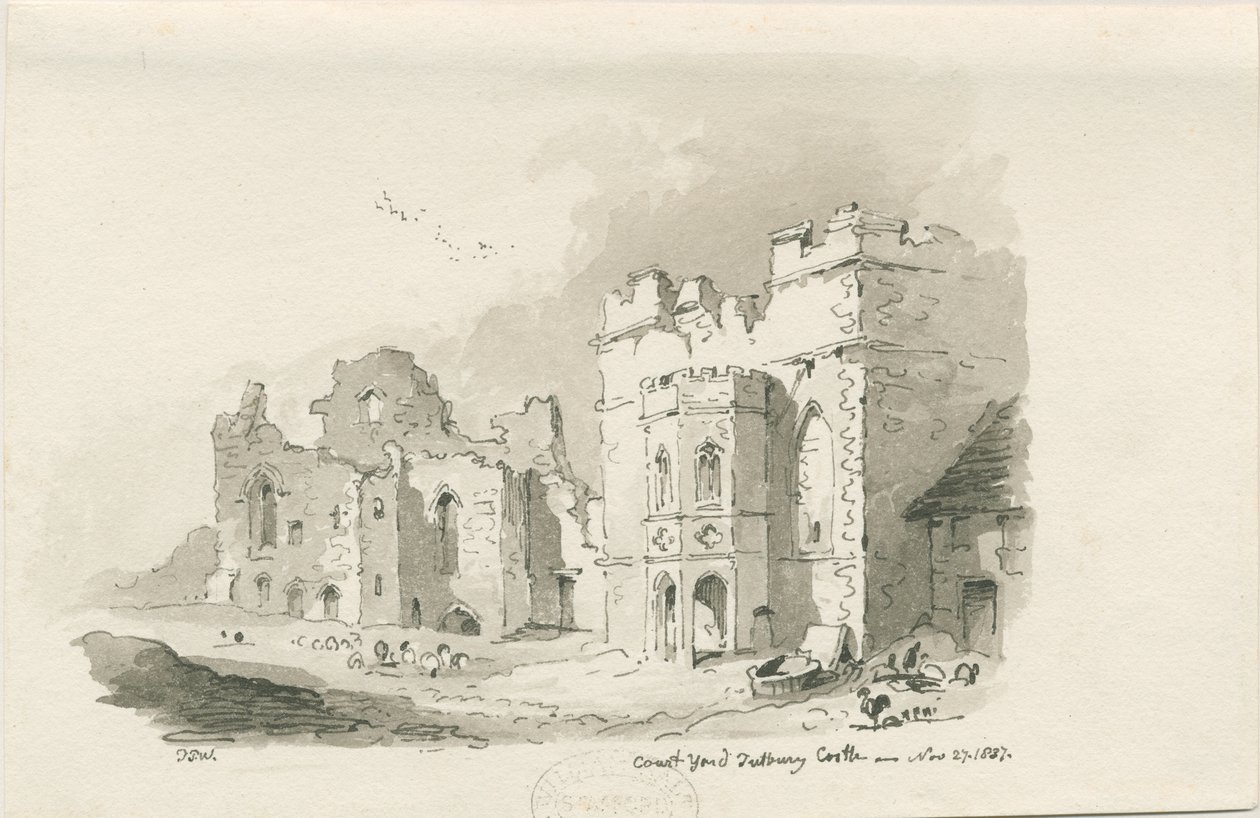 Hrad Tutbury - Court Yard: perokresba, 27. listopadu 1837 od Thomas Peploe Wood
