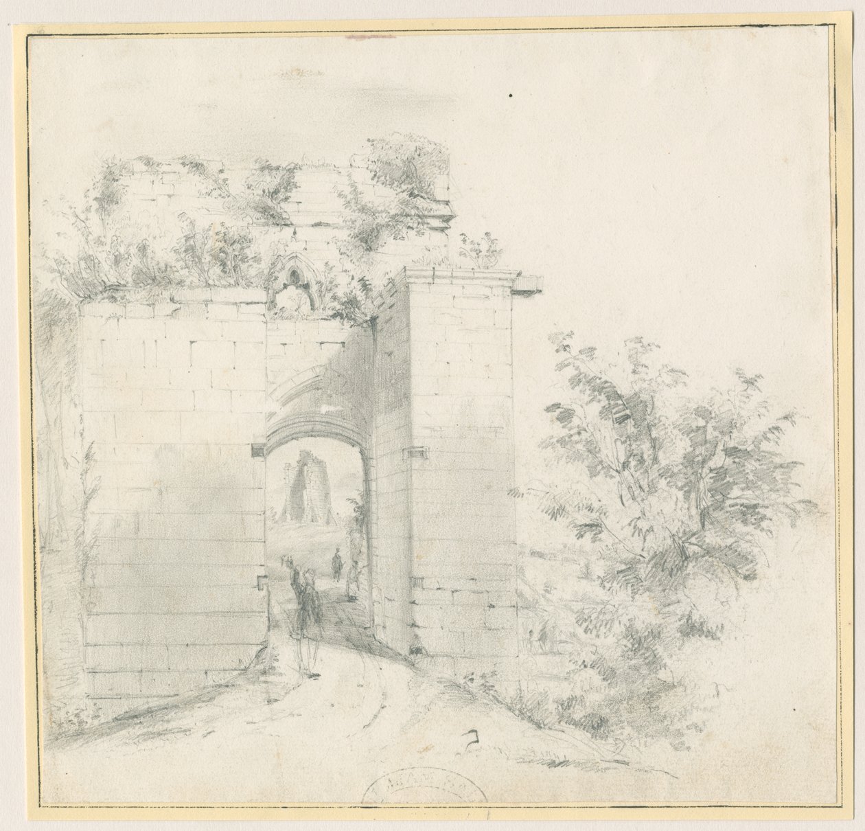 Hrad Tutbury - Vstupní brána: kresba tužkou, nd [?19. století] (kresba) od Thomas Peploe Wood