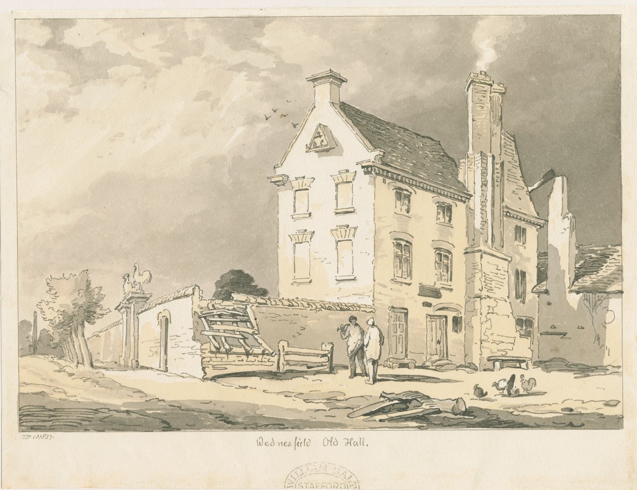 Wednesfield - "Stará síň": sépie, kresba perem a tónováním, 1837 od Thomas Peploe Wood