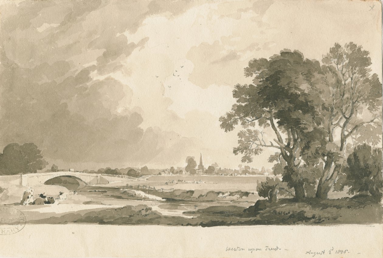 Weston-on-Trent - Pohled do dálky: sépie a kresba tužkou, 2. srpna 1838 od Thomas Peploe Wood